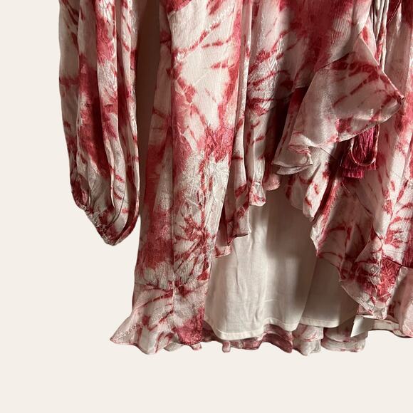 Rococo Sand Ava Rosewood Tie Dye Print Faux Wrap Ruffle Mini Dress Size M - Picture 10 of 15
